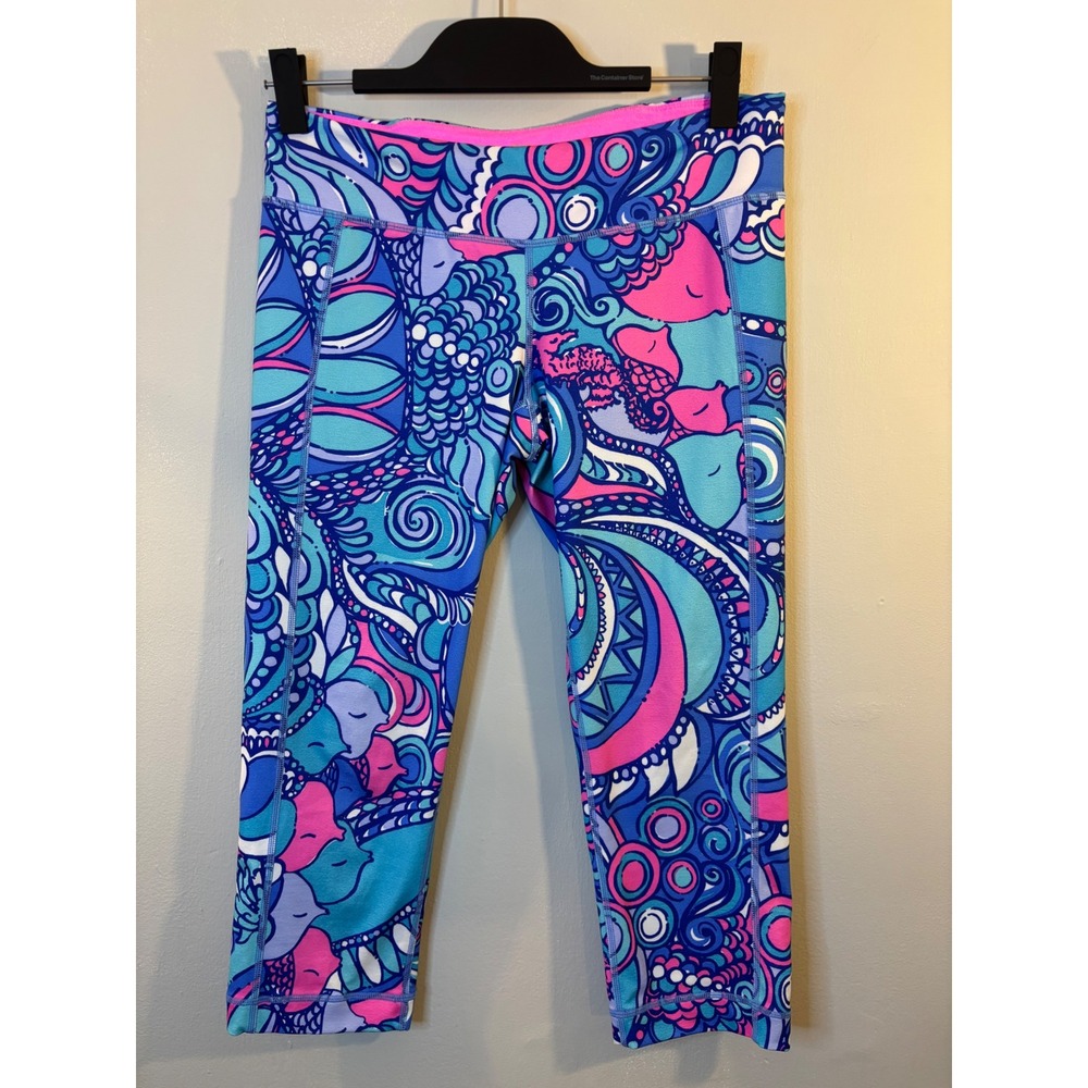 Lilly Pulitzer Luxletics Multi color Fish Low Rise Capri Leggings L